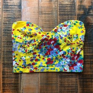 Motel Rocks Yellow Ditsy Floral Bustier Crop Top
